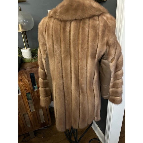 Vintage light brown Mink & Leather Coat Jacket Genuine Fur sz M - Picture 5 of 12